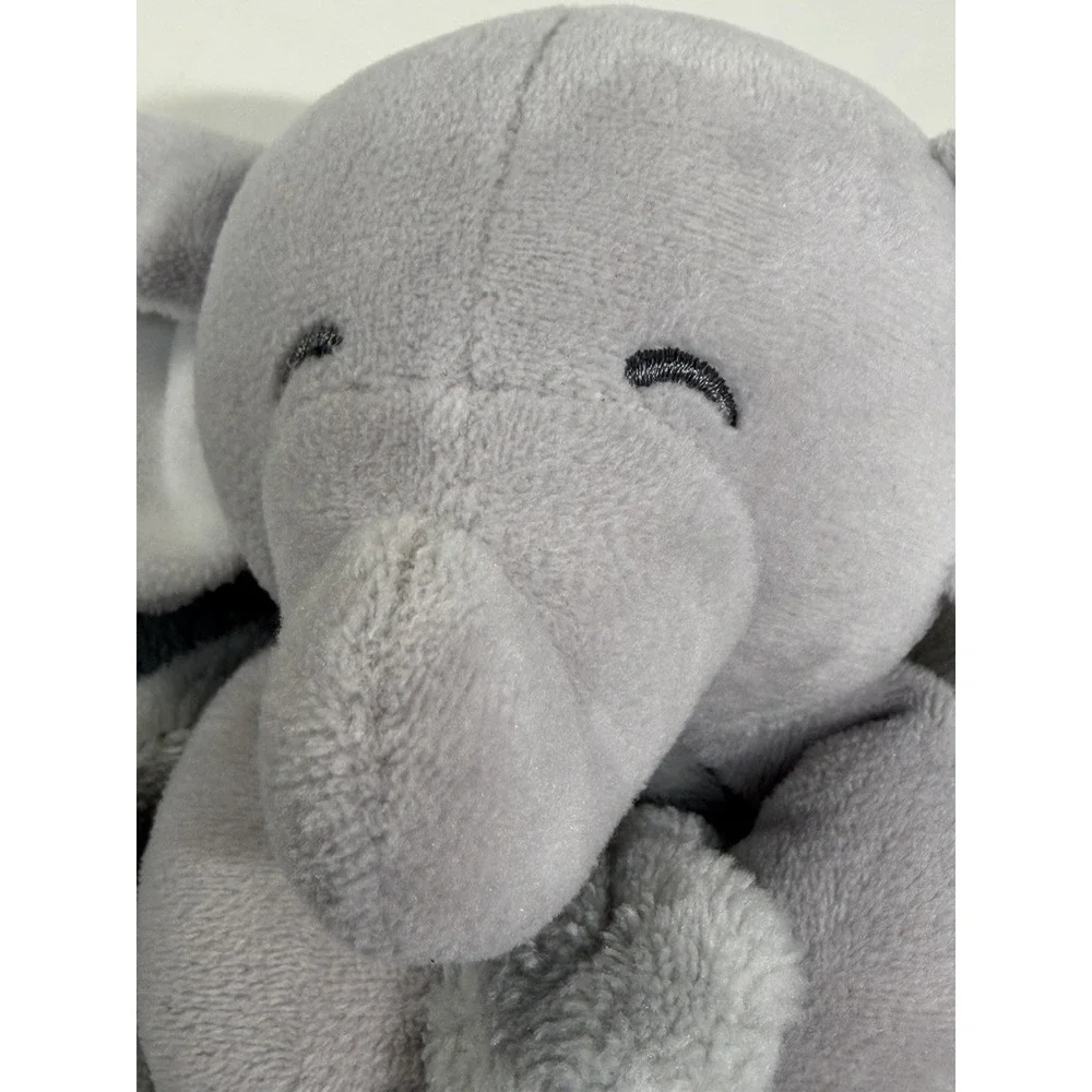 Carters Elephant Lovey Security Baby Blanket Gray White Cuddle Plush Back Up